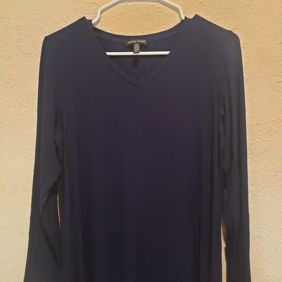 EILEEN FISHER Navy Blue Viscose Spandex Jersey 3/4 Dress Size Medium - Picture 3 of 7